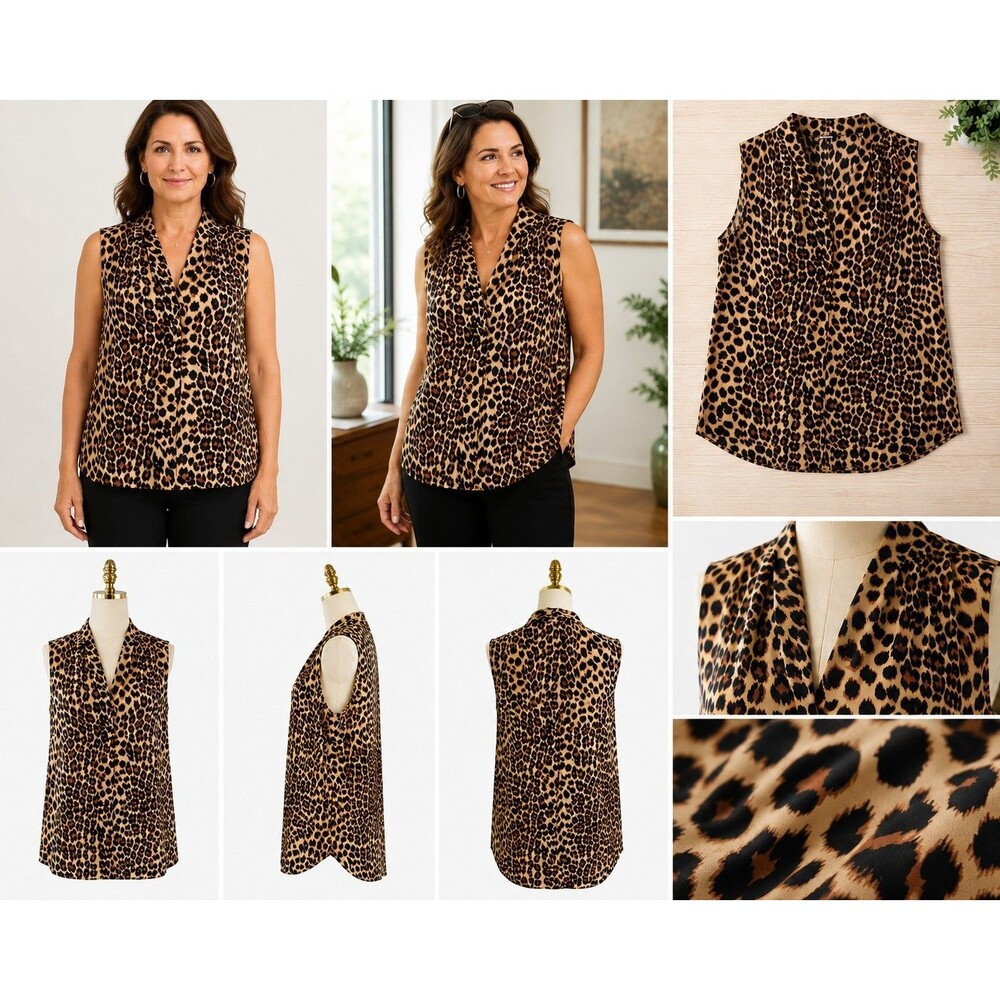 Womens Top, Blouse, Roz & Ali Large Sleeveless, White Leopard Print